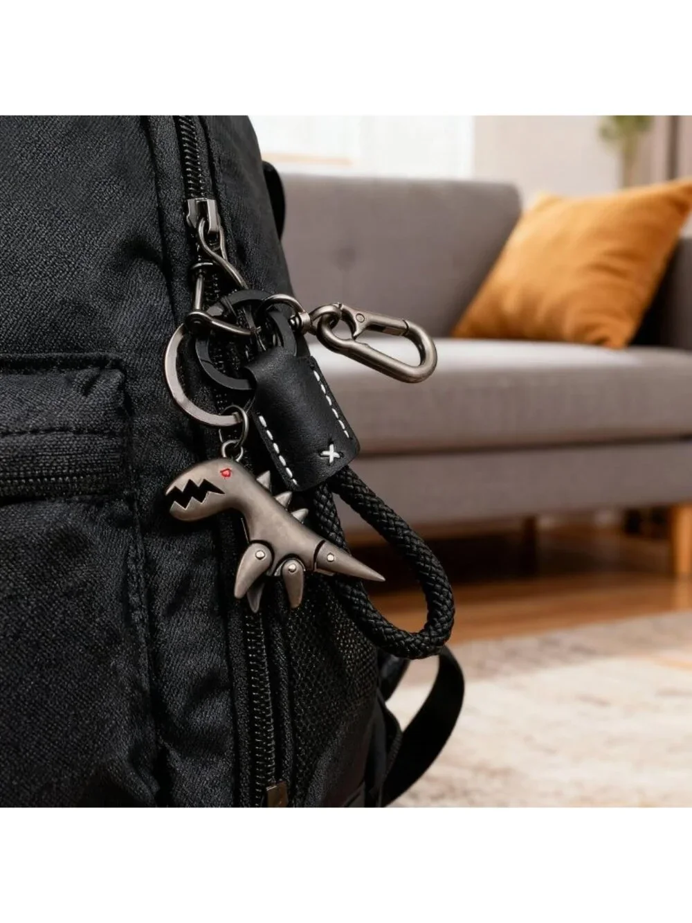 Dinosaur Keychain & Hand-Woven Bracelet Set | Metal Charm for Backpack Accessory